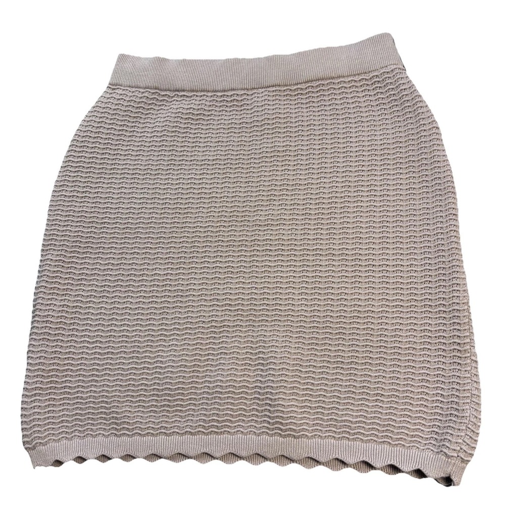 NWT Rachel Zoe Women XL Taupe Scalloped Knit Crochet Mini Skirt Boho Chic - Picture 2 of 7